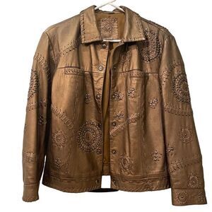 Vtg Chicos Design Womens Jacket 1 Limited Edition Leather Bronze Whipstitch